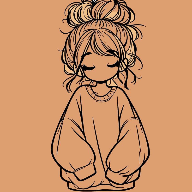 girl with baggy sweatshirt and messy bun
