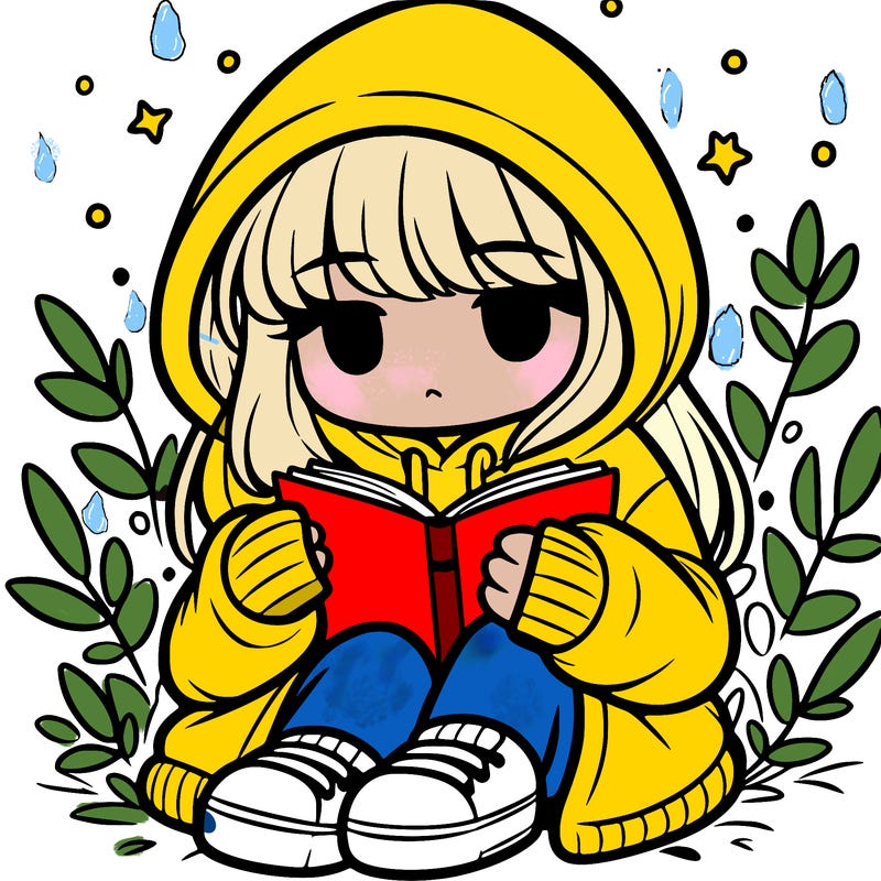 girl in oversized hoodie reading a book