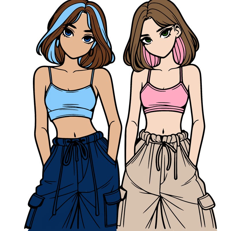 two girls with crop top with baggy pants