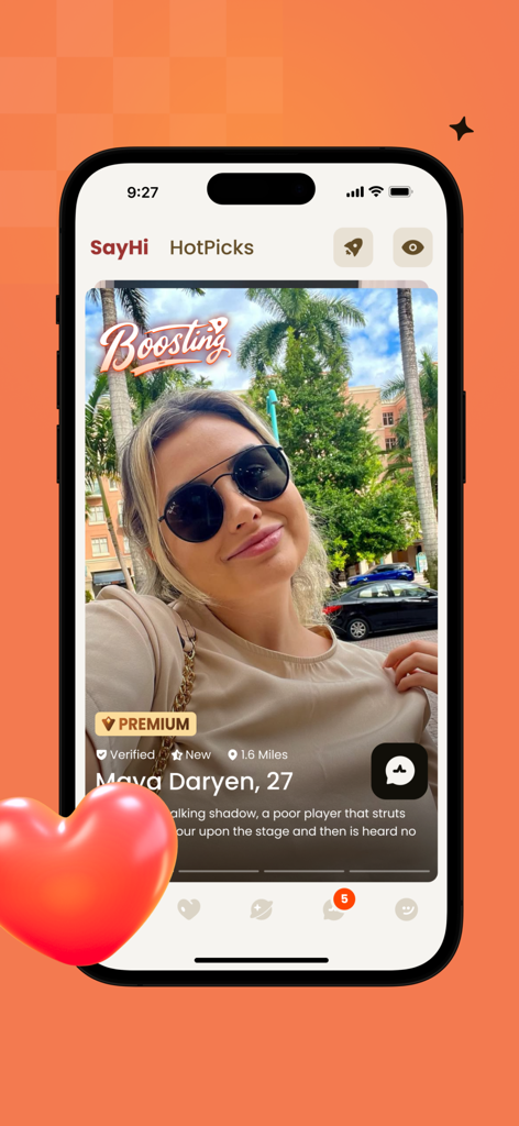 Jonna - Interface of the Jonna app showing a premium verified user profile with social discovery features on a smartphone