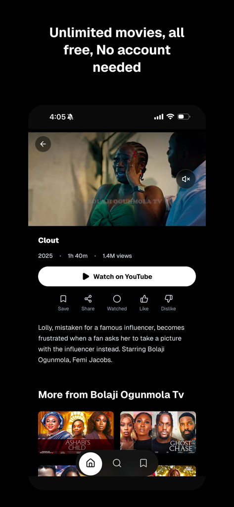 Filmflux - Filmflux app movie details page showing a Nollywood drama with recommendations for African cinema.