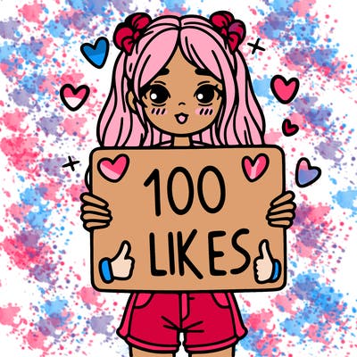 girl holding a sign saying 100 likes