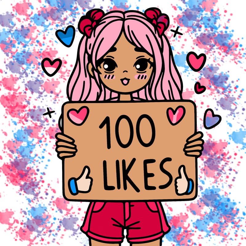 girl holding a sign saying 100 likes