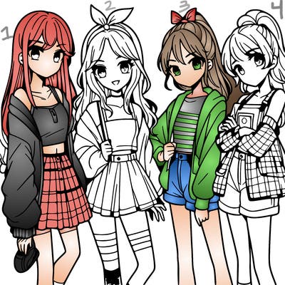 teen manga girls group of 4
