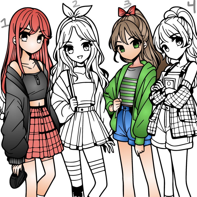 teen manga girls group of 4