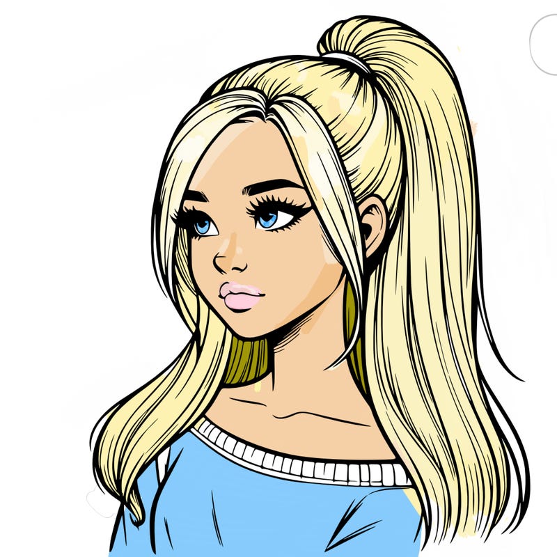 realistic girl with a high ponytail