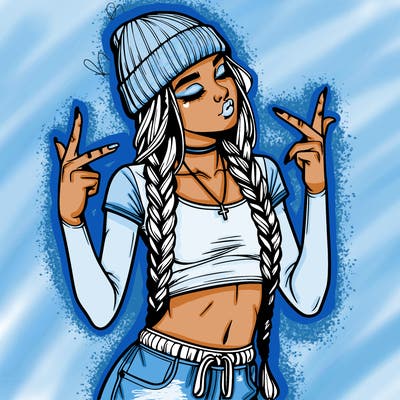 realistic teenage girl with braids and a beanie and crop top doing 🫶🏼
