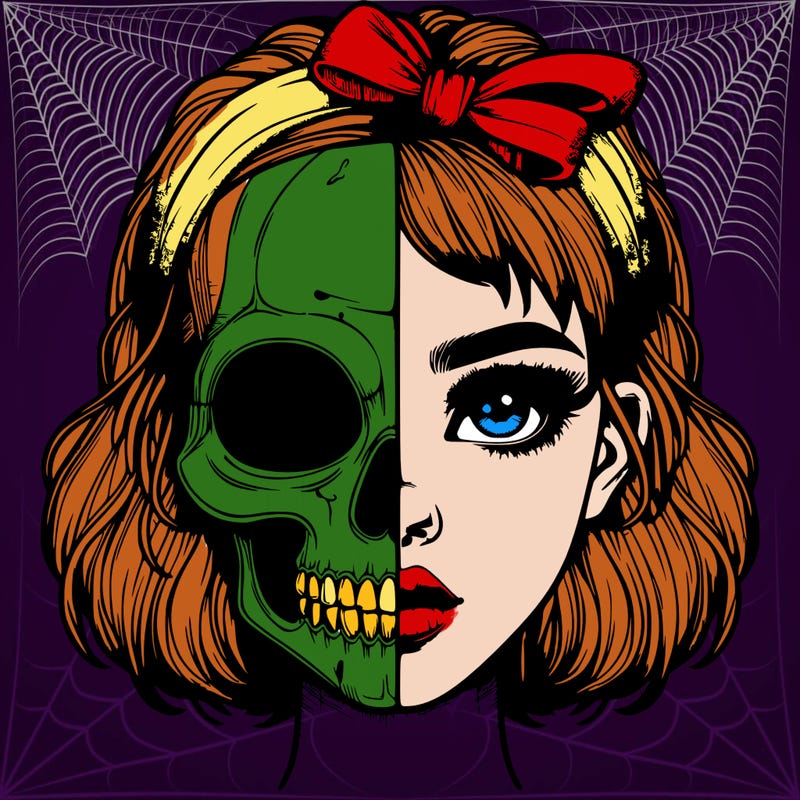 realistic girl with half skull mask
