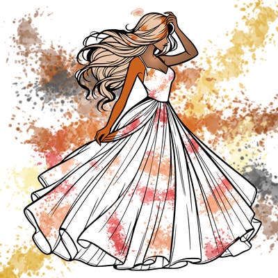 realistic woman with dress flowing in the wind