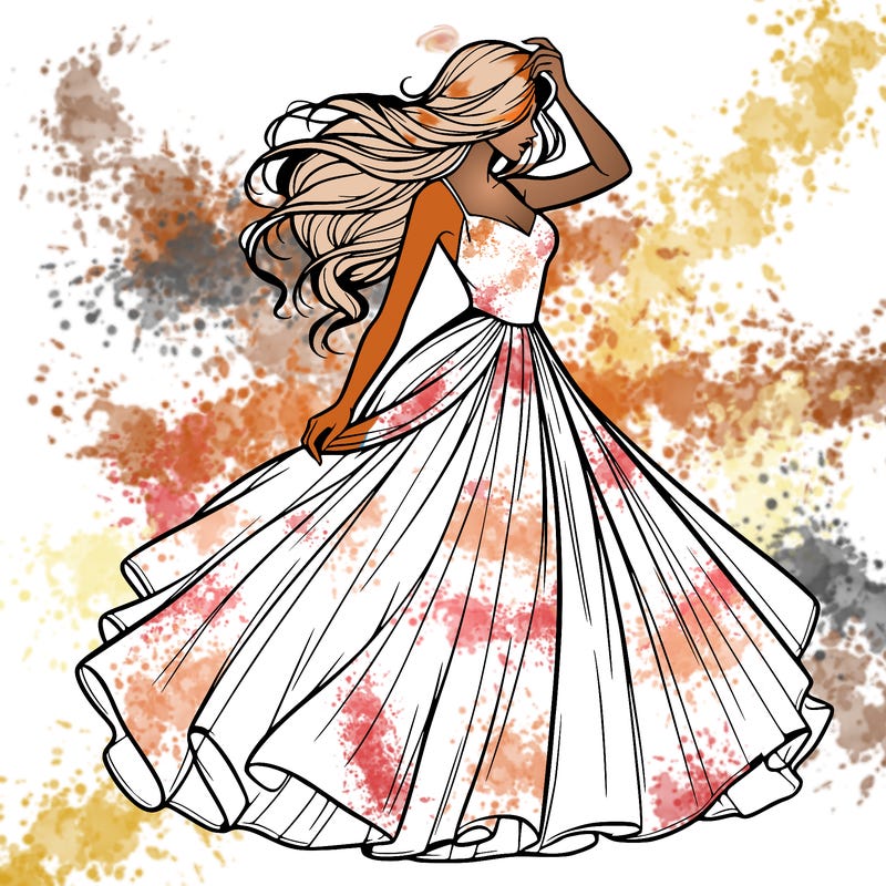 realistic woman with dress flowing in the wind