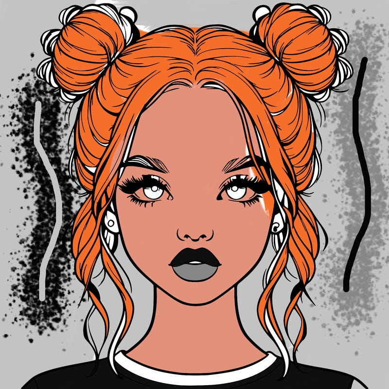 realistic girl with two buns in hair and lips