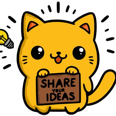 a cute cat saying share your ideas