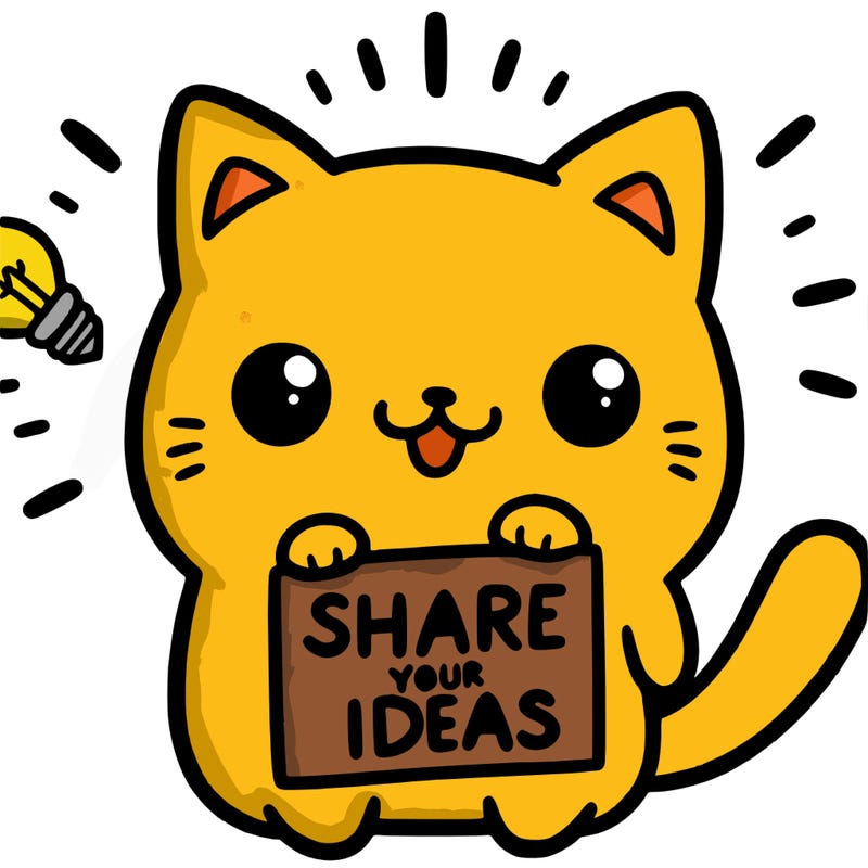 a cute cat saying share your ideas