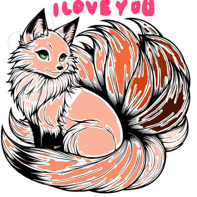 realistic detailed 9 tailed anime fox