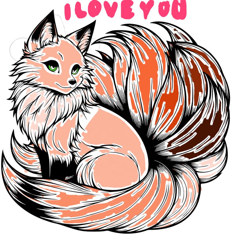 realistic detailed 9 tailed anime fox