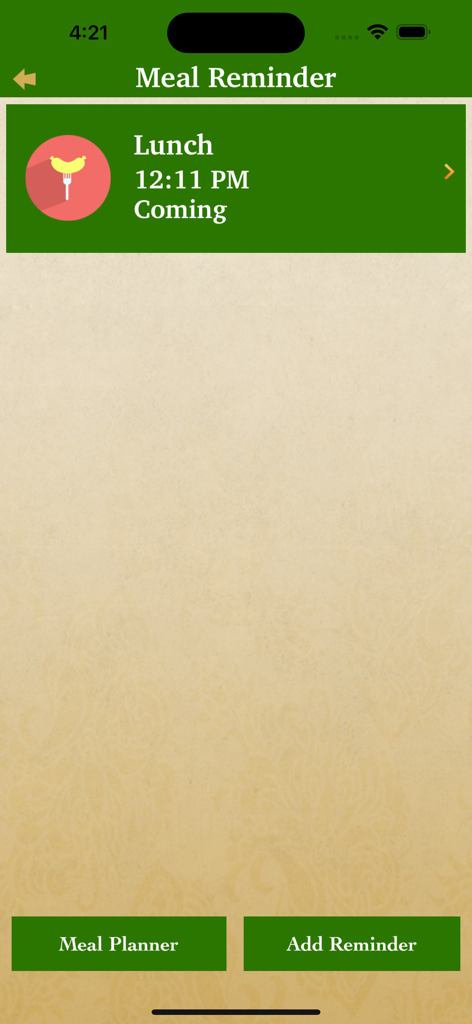 Gujarati Recipes Indian Food - Meal reminder interface in the Gujarati Recipes app