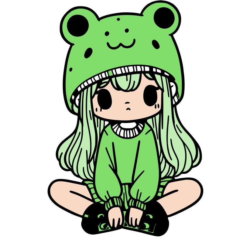 a girl wearing a frog hat and some frog socks