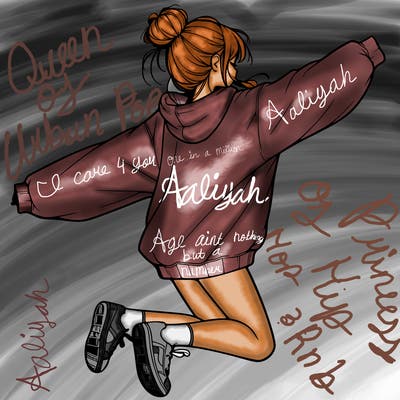 realistic girl jumping with a bun and oversized sweatshirt