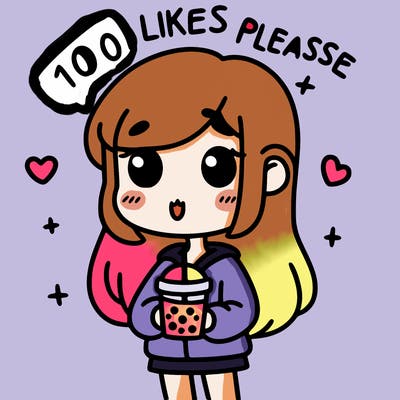 girl holding boba while saying 100 likes please