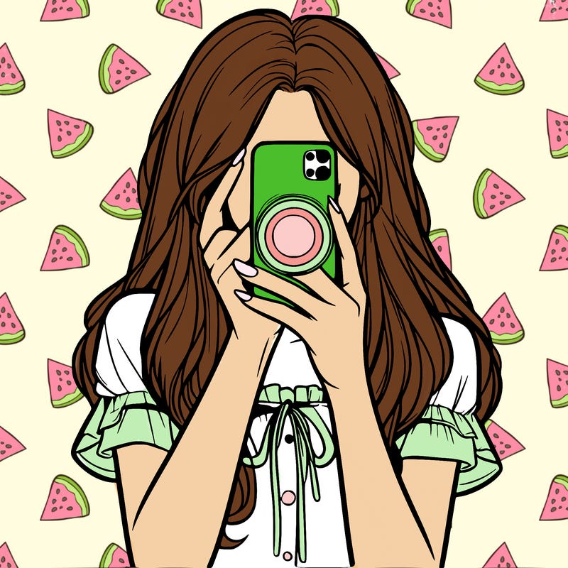 a realistic girl holding her phone taking pictures