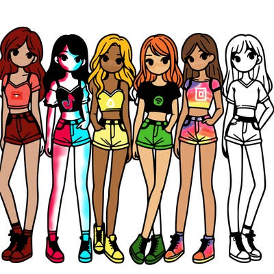 a group of girls wearing crop tops and shorts