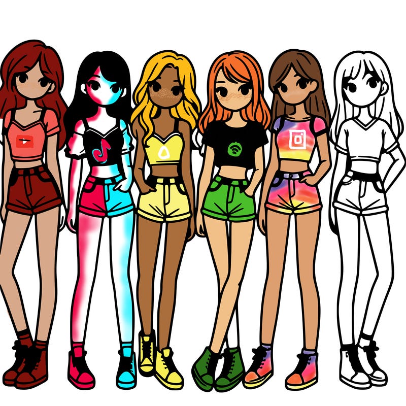 a group of girls wearing crop tops and shorts
