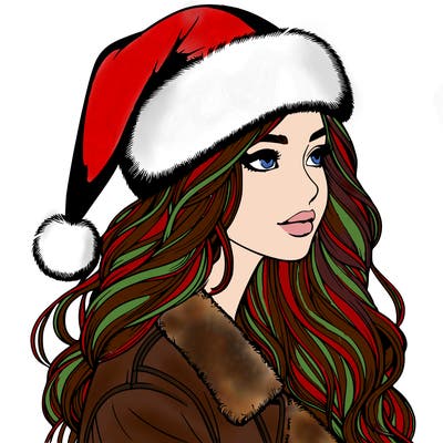 realistic girl in santa hat
