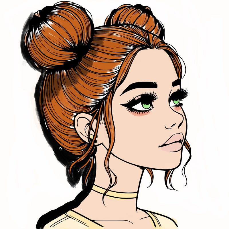 realistic girl with buns on the top of her head