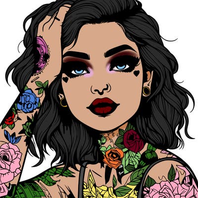 realistic girl with tattoos all over