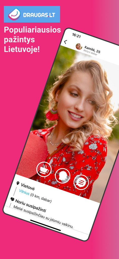 Profile view of a woman on Draugas.lt, a popular Lithuanian dating app