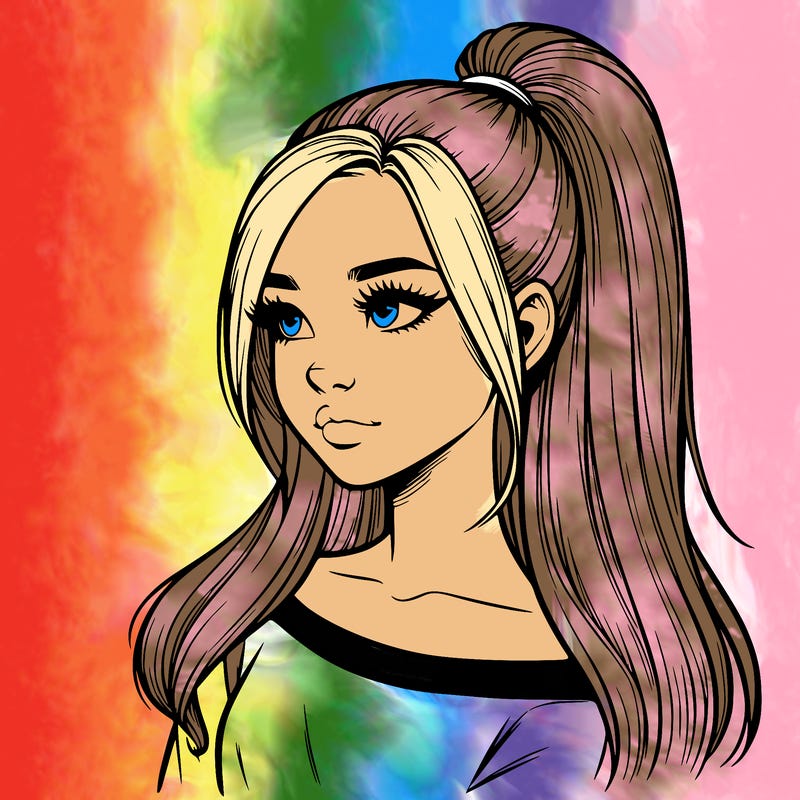 realistic girl with a high ponytail