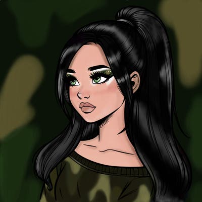 realistic girl with a high ponytail