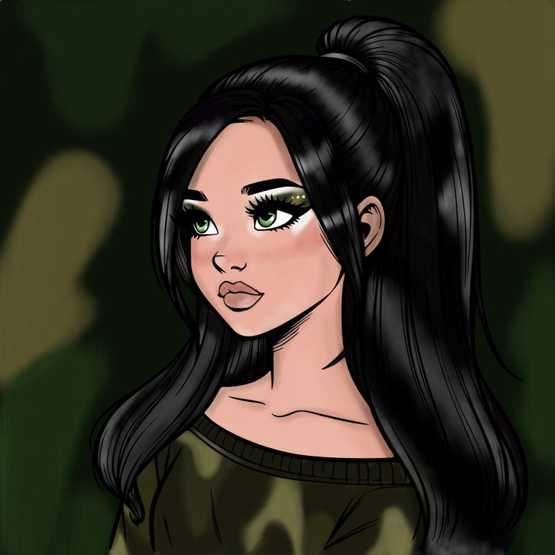 realistic girl with a high ponytail