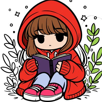 girl in oversized hoodie reading a book