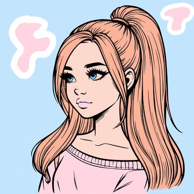 realistic girl with a high ponytail