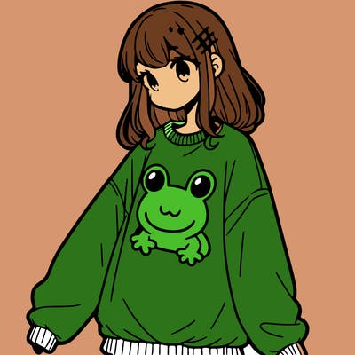 girl wearing frogging sweatshirt