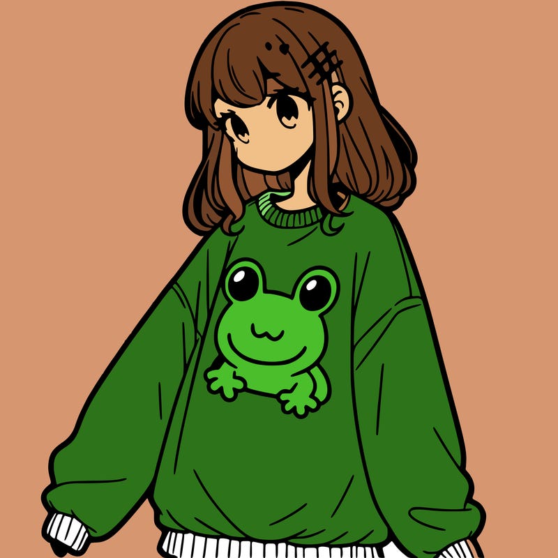 girl wearing frogging sweatshirt