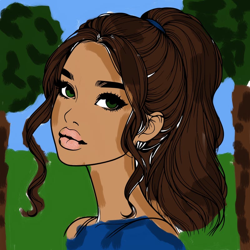 realistic girl with a ponytail on her hair and lips