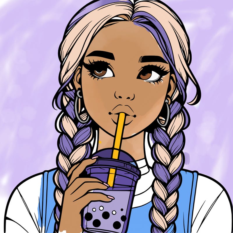 realistic girl with braided hair drinking boba