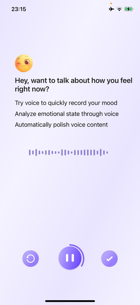 Mood Jar - AI Mood & Emotion - Mood Jar app voice recording screen for tracking emotions with AI
