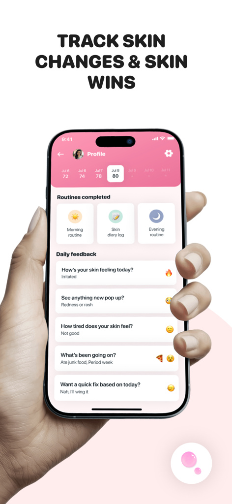 Routinely: Skincare Assistant - Routinely app interface for tracking skin changes and daily skincare routines