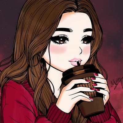 realistic girl drinking coffee