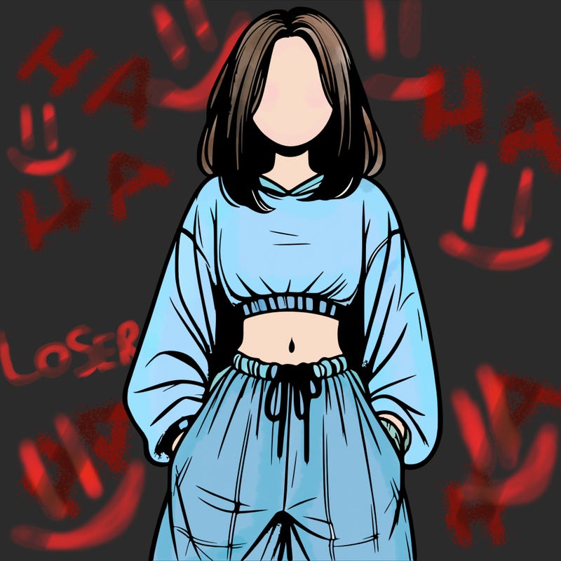 realistic girl faceless with baggy pants and a crop top