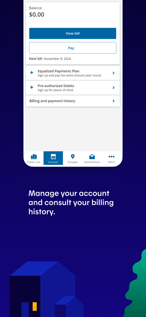 Hydro-Québec - Hydro-Quebec app interface for managing accounts and viewing billing history