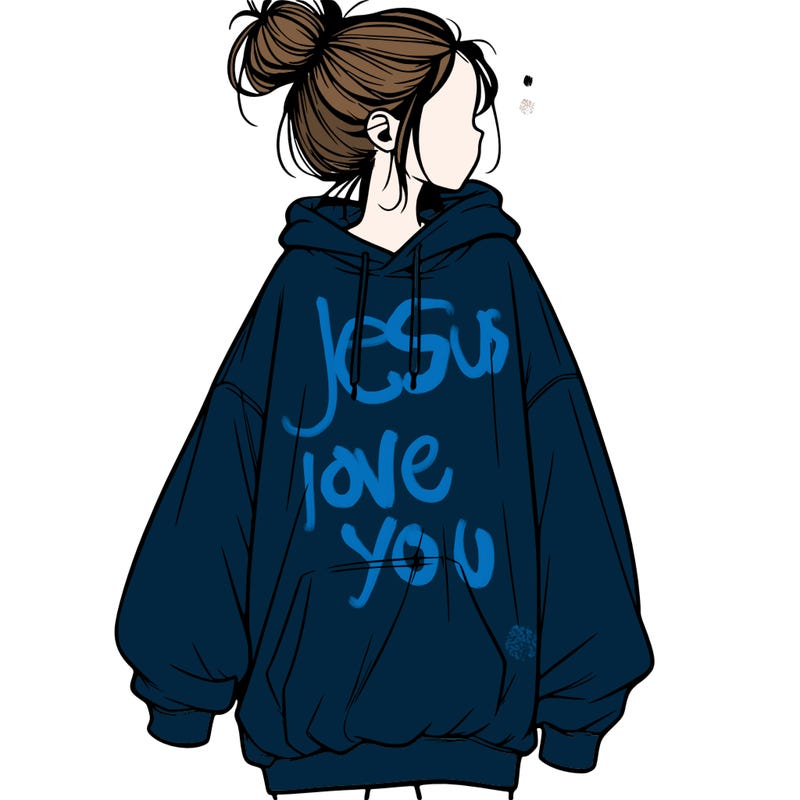 realistic girl with a oversized sweatshirt on and a bun
