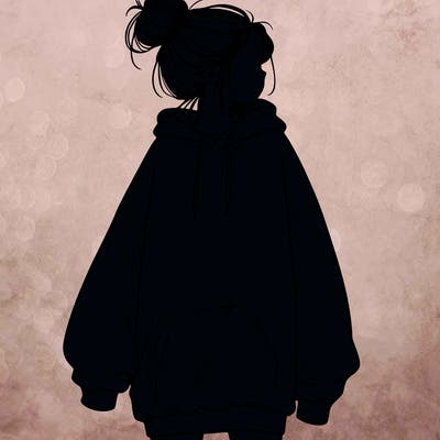 realistic girl with a oversized sweatshirt on and a bun