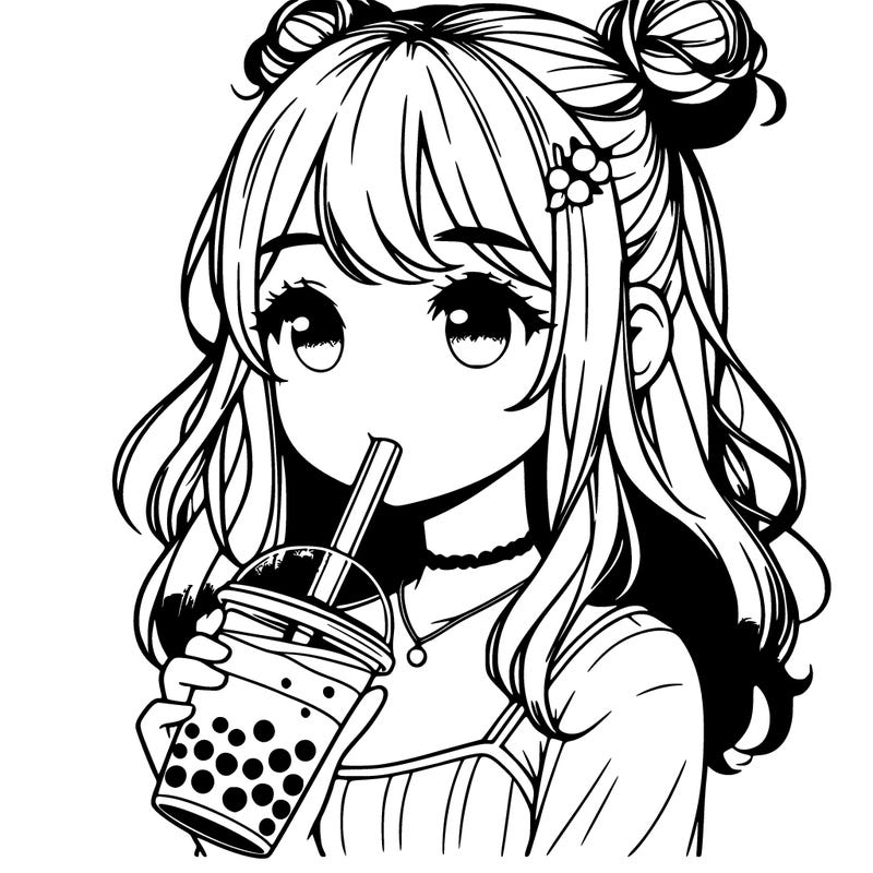 realistic girl drinking boba