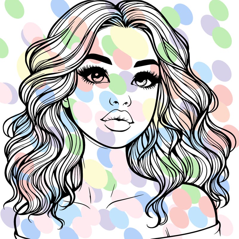 realistic girl with wavy hair and lips