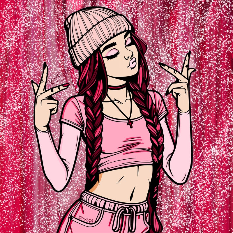 realistic teenage girl with braids and a beanie and crop top doing 🫶🏼