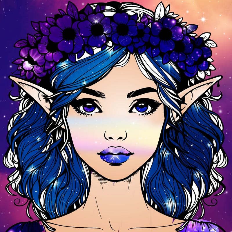 realistic female elf with flower crown
